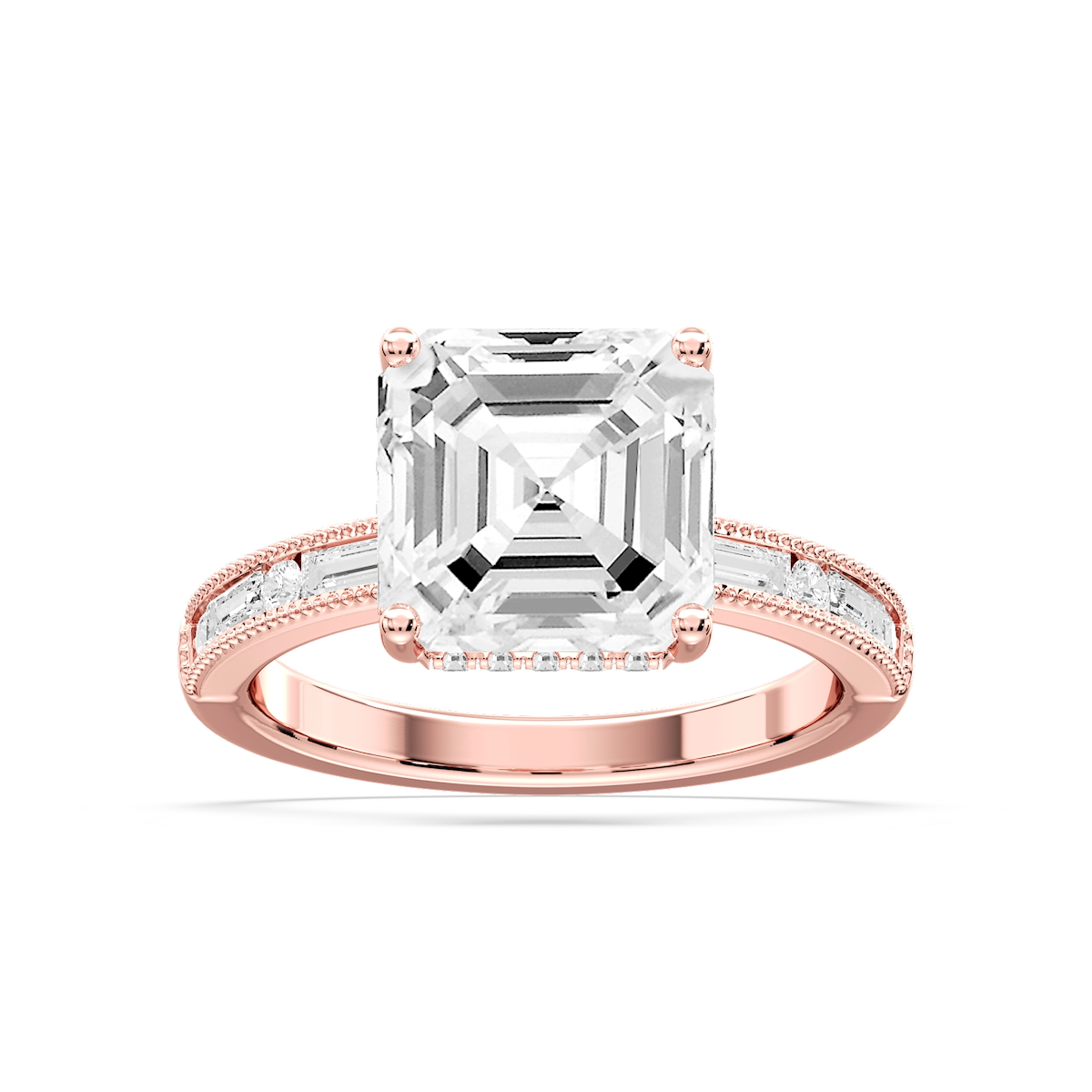 Rhianna Asscher Lab Grown Diamond Milgrain Channel Hidden Halo Engagement Ring