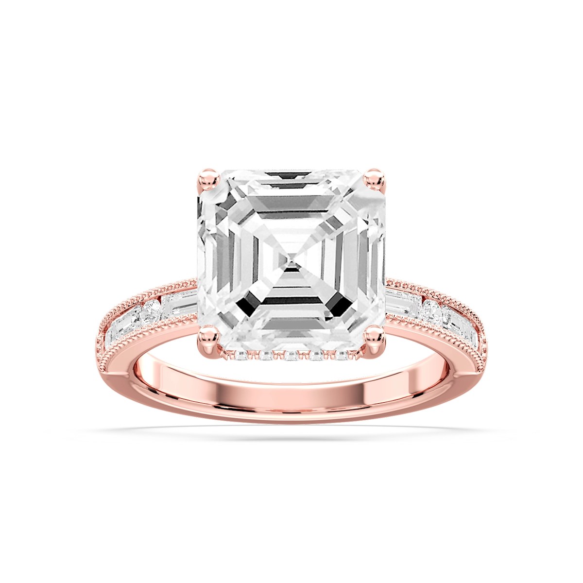 Rhianna Asscher Lab Grown Diamond Milgrain Channel Hidden Halo Engagement Ring