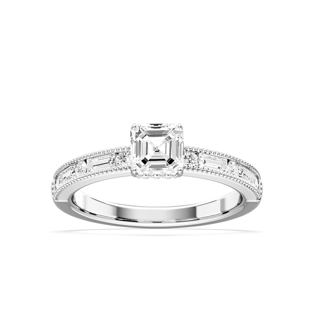 Rhianna Asscher Lab Grown Diamond Milgrain Channel Hidden Halo Engagement Ring
