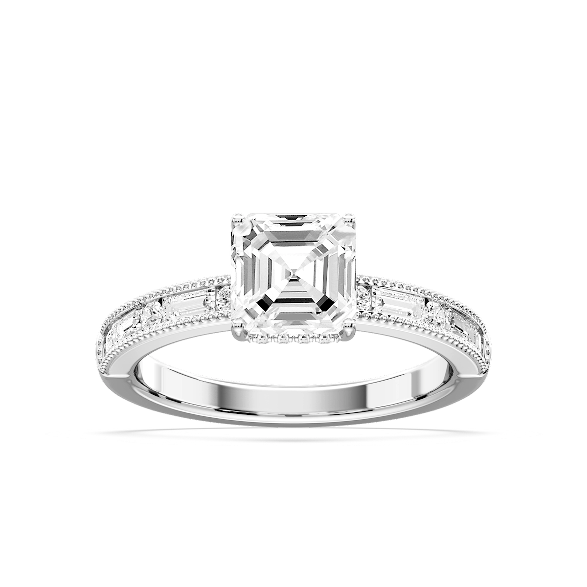 Rhianna Asscher Lab Grown Diamond Milgrain Channel Hidden Halo Engagement Ring