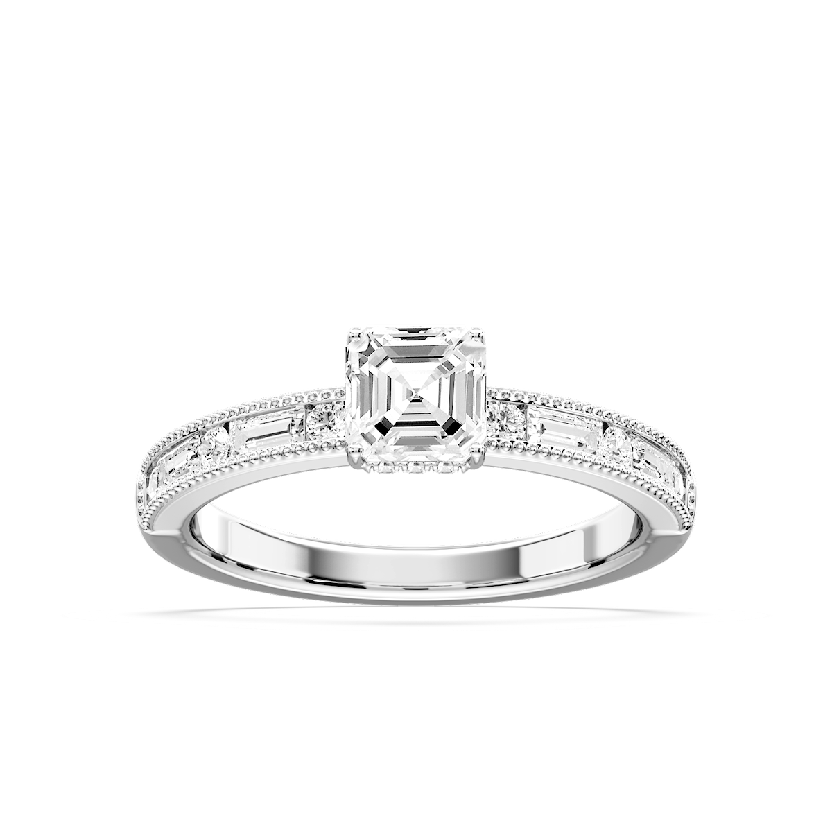 Rhianna Asscher Lab Grown Diamond Milgrain Channel Hidden Halo Engagement Ring