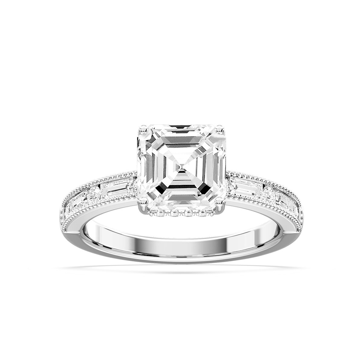 Rhianna Asscher Lab Grown Diamond Milgrain Channel Hidden Halo Engagement Ring