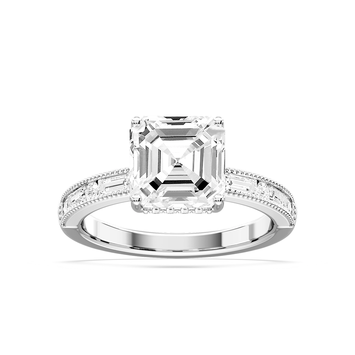 Rhianna Asscher Lab Grown Diamond Milgrain Channel Hidden Halo Engagement Ring
