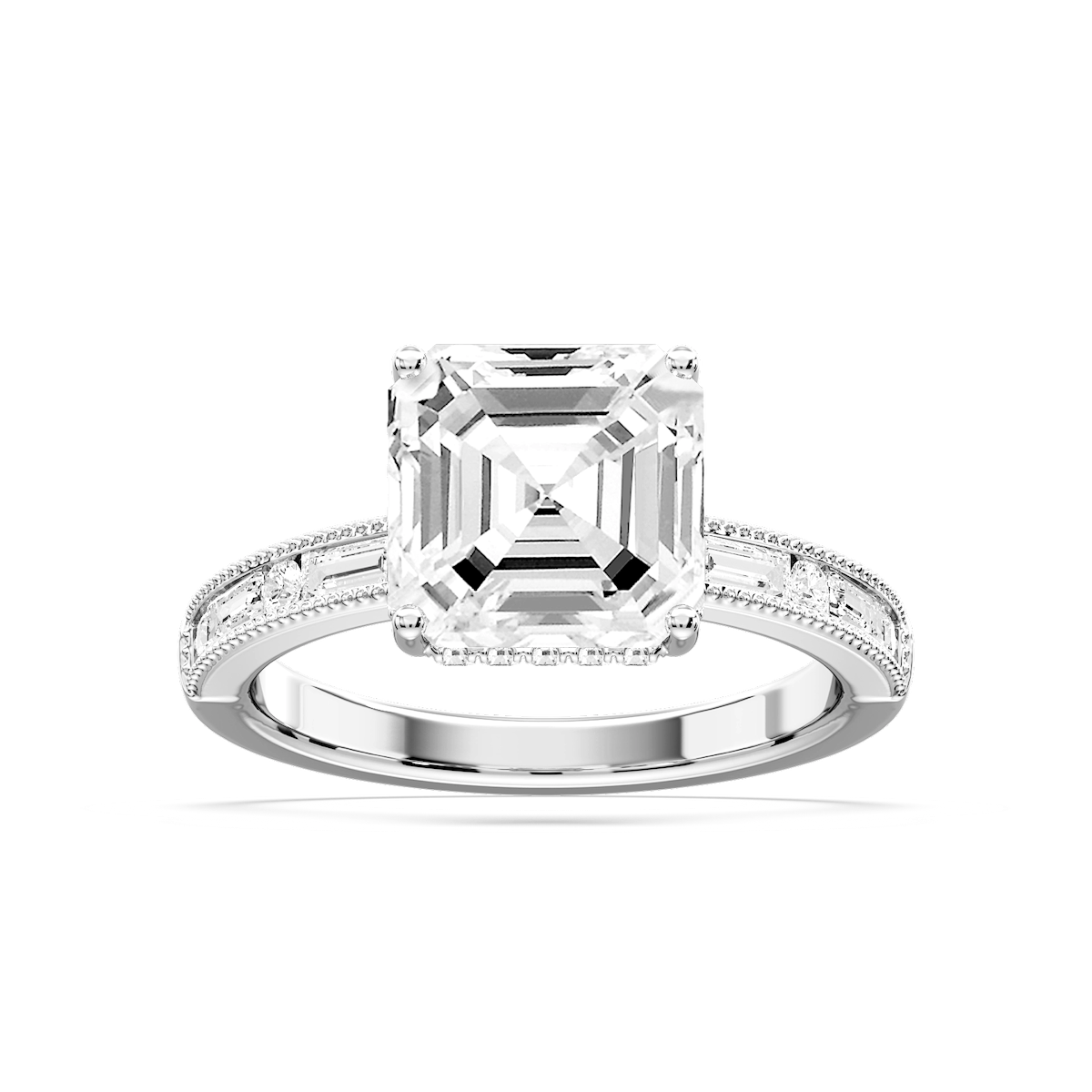 Rhianna Asscher Lab Grown Diamond Milgrain Channel Hidden Halo Engagement Ring