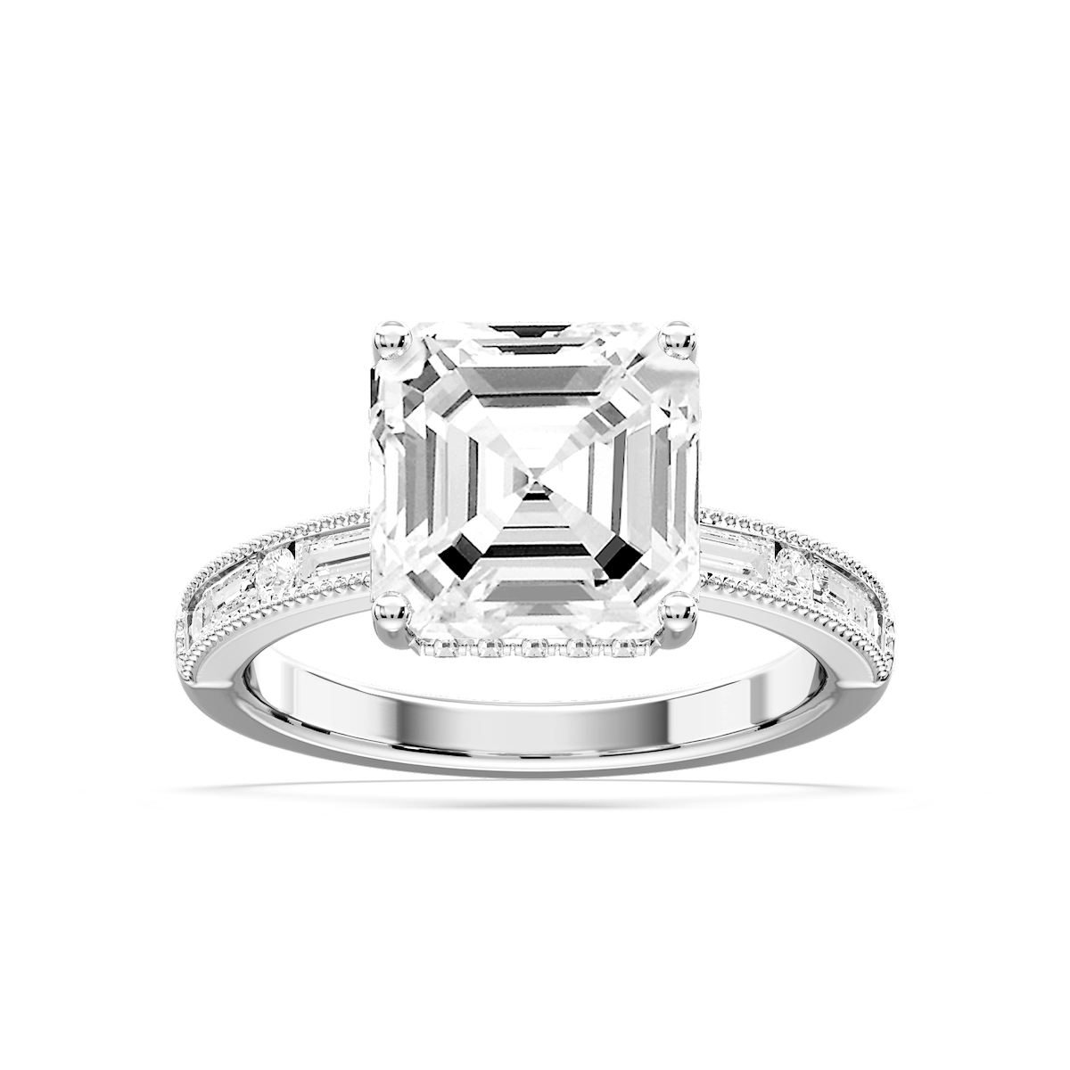 Rhianna Asscher Lab Grown Diamond Milgrain Channel Hidden Halo Engagement Ring