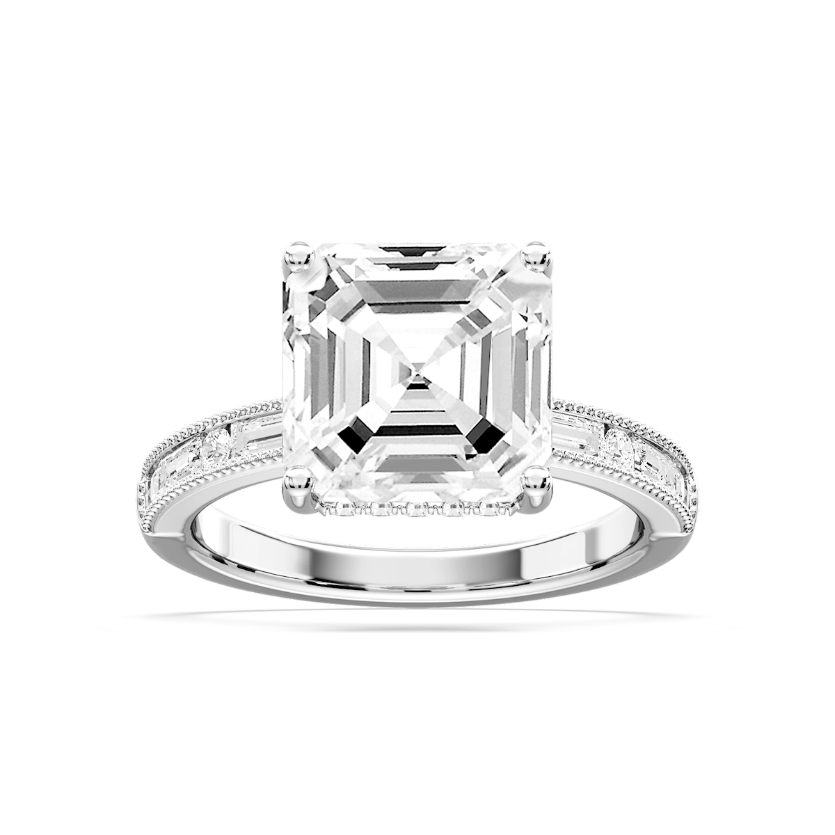 Rhianna Asscher Lab Grown Diamond Milgrain Channel Hidden Halo Engagement Ring