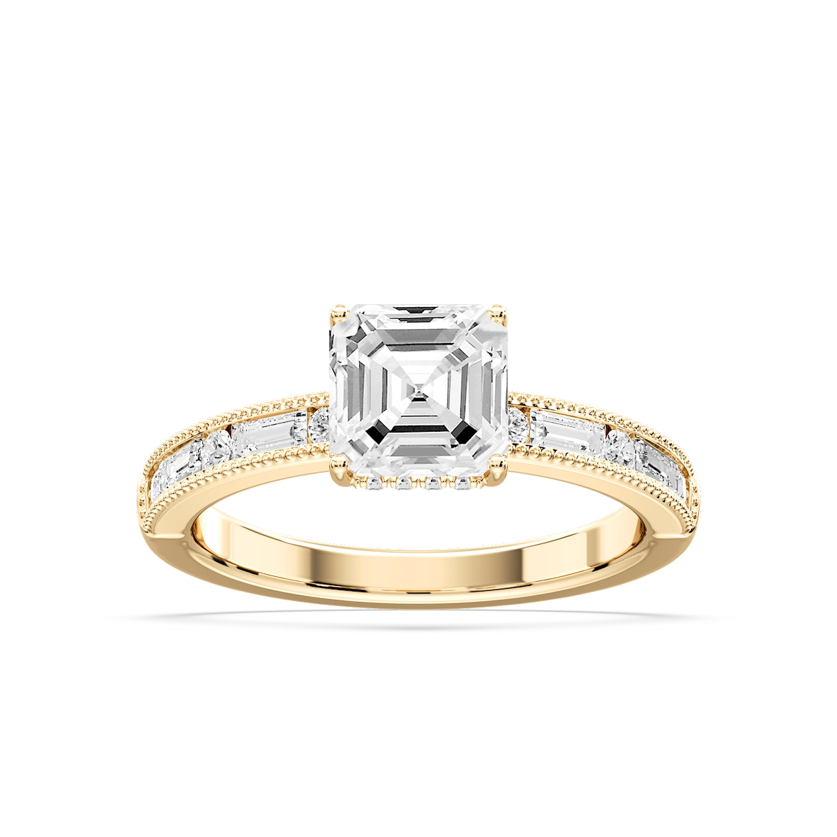 Rhianna Asscher Lab Grown Diamond Milgrain Channel Hidden Halo Engagement Ring