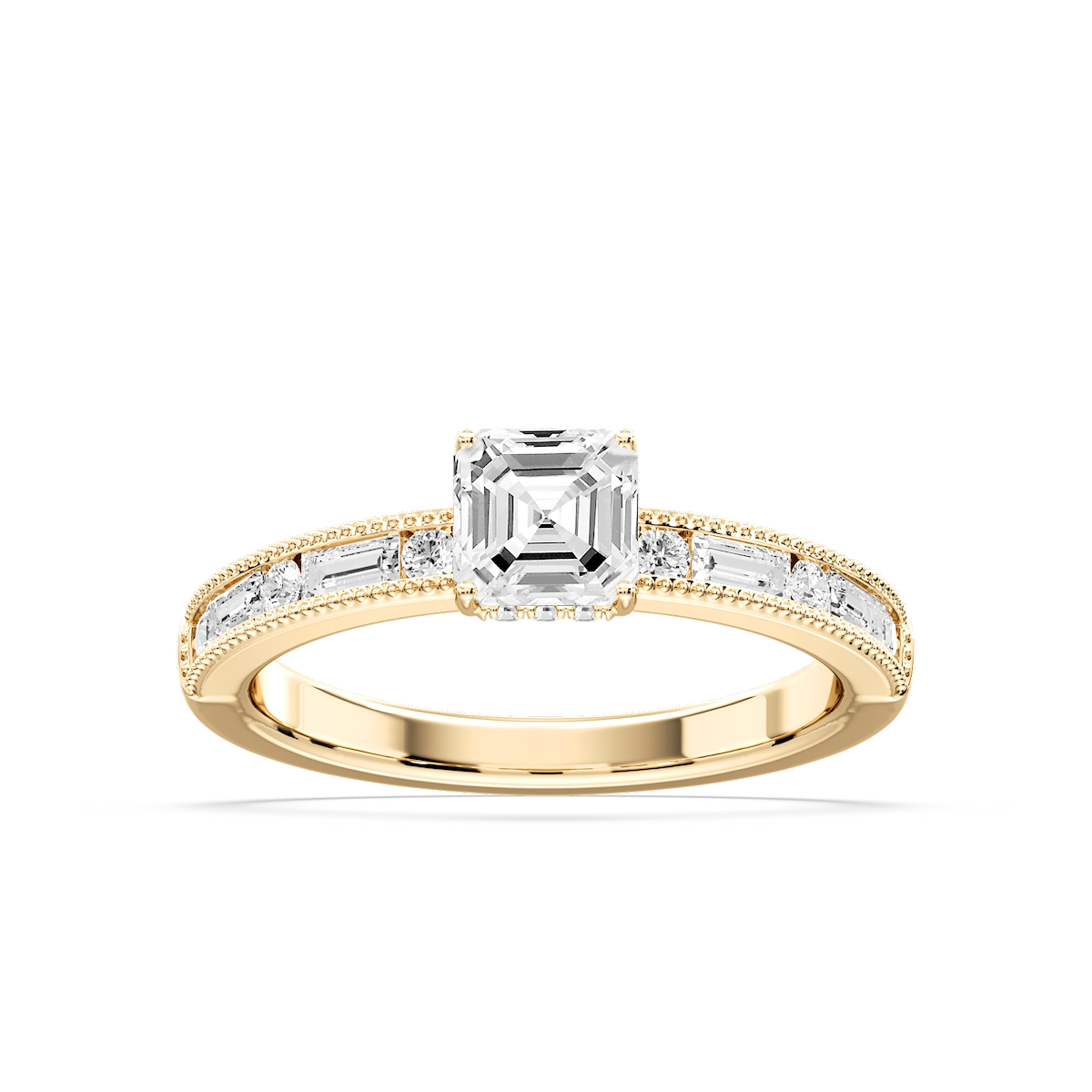 Rhianna Asscher Lab Grown Diamond Milgrain Channel Hidden Halo Engagement Ring