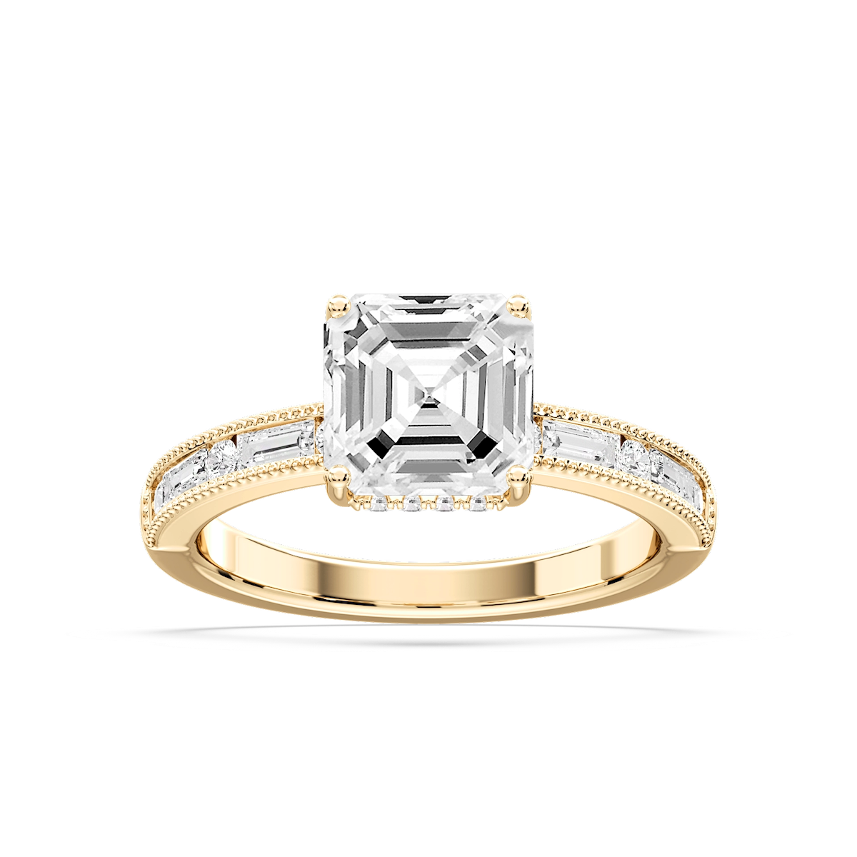 Rhianna Asscher Lab Grown Diamond Milgrain Channel Hidden Halo Engagement Ring