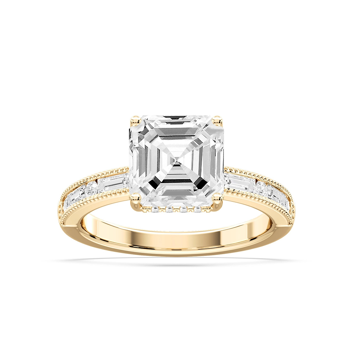 Rhianna Asscher Lab Grown Diamond Milgrain Channel Hidden Halo Engagement Ring