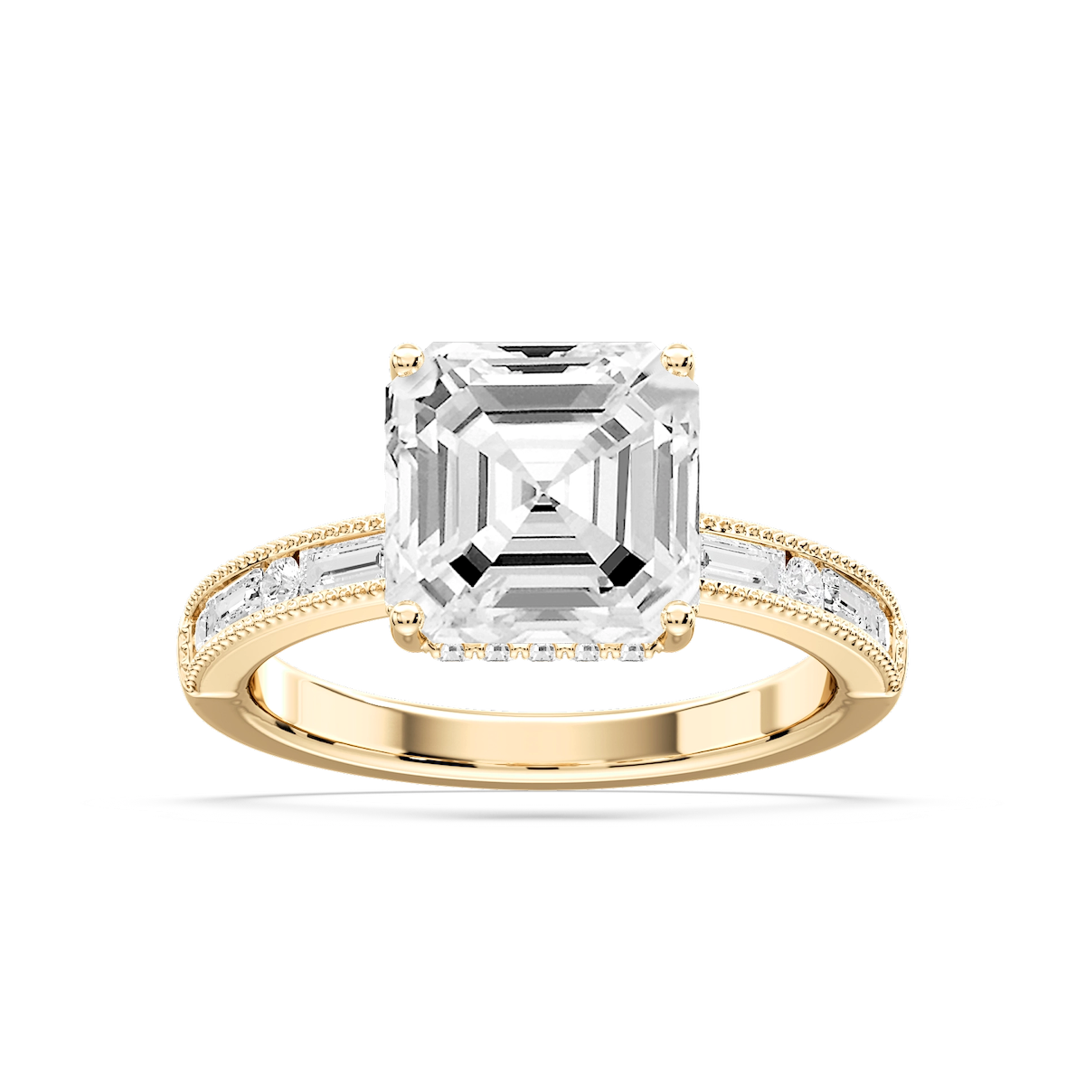 Rhianna Asscher Lab Grown Diamond Milgrain Channel Hidden Halo Engagement Ring