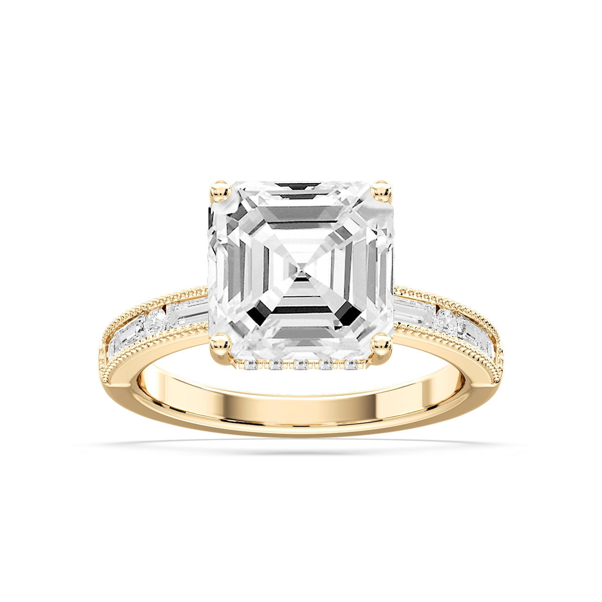Rhianna Asscher Lab Grown Diamond Milgrain Channel Hidden Halo Engagement Ring