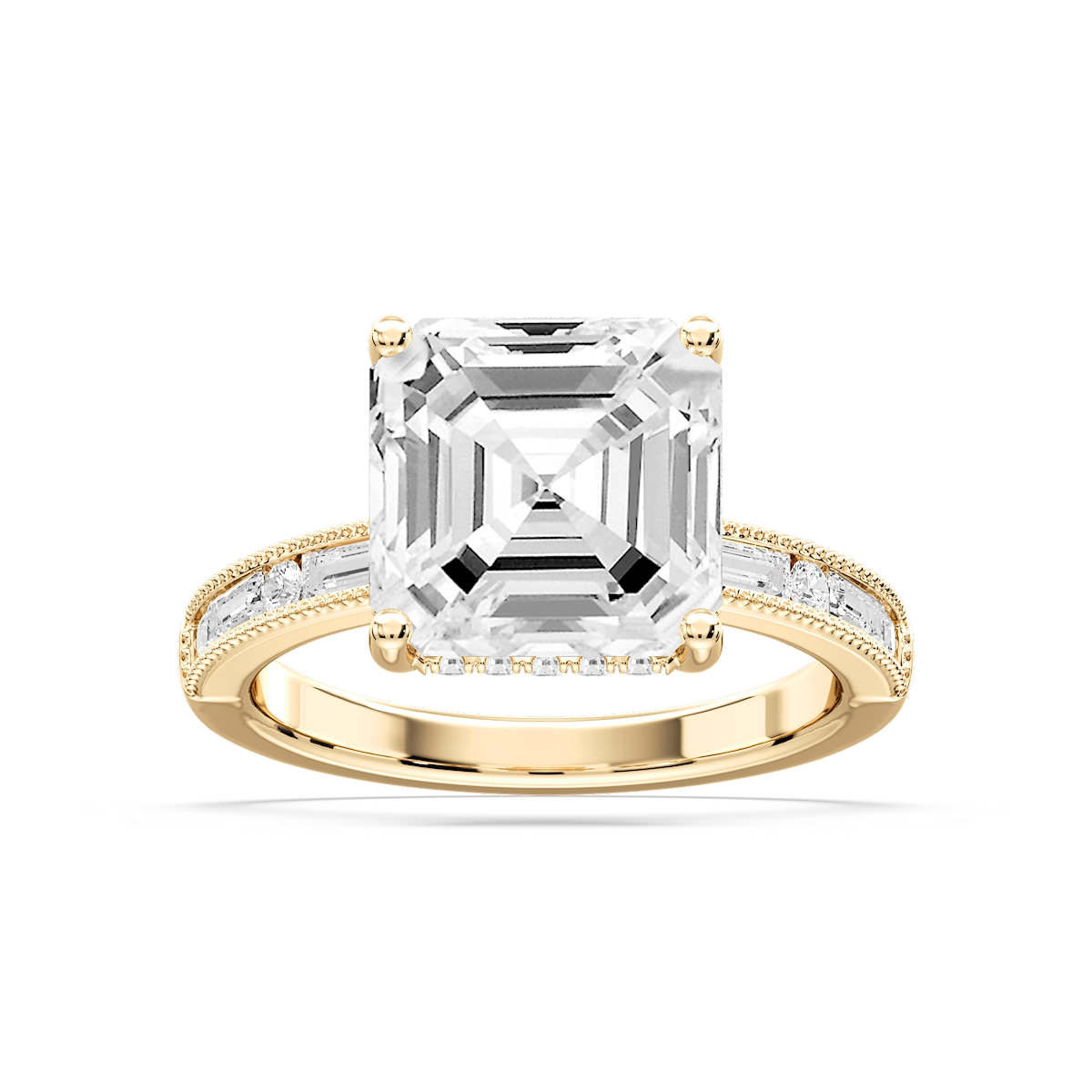 Rhianna Asscher Lab Grown Diamond Milgrain Channel Hidden Halo Engagement Ring