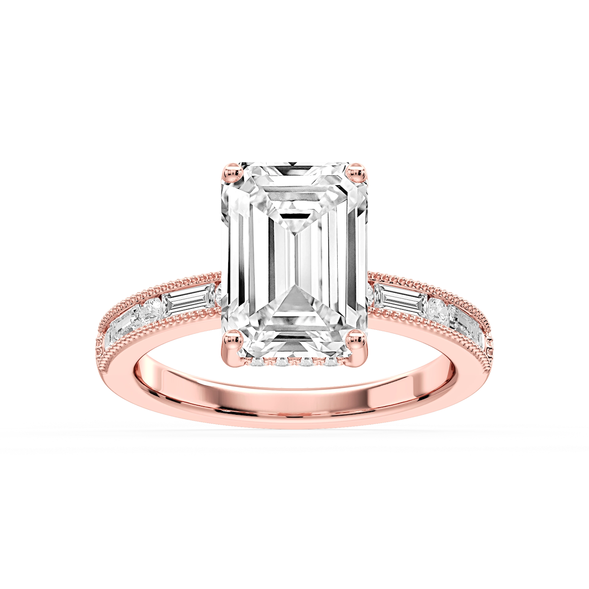 Rhianna Emerald Lab Grown Diamond Milgrain Channel Hidden Halo Engagement Ring