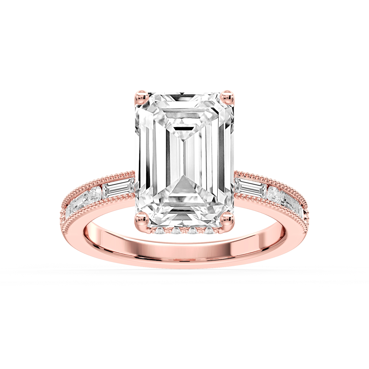 Rhianna Emerald Lab Grown Diamond Milgrain Channel Hidden Halo Engagement Ring