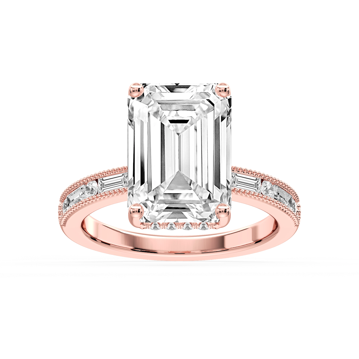 Rhianna Emerald Lab Grown Diamond Milgrain Channel Hidden Halo Engagement Ring