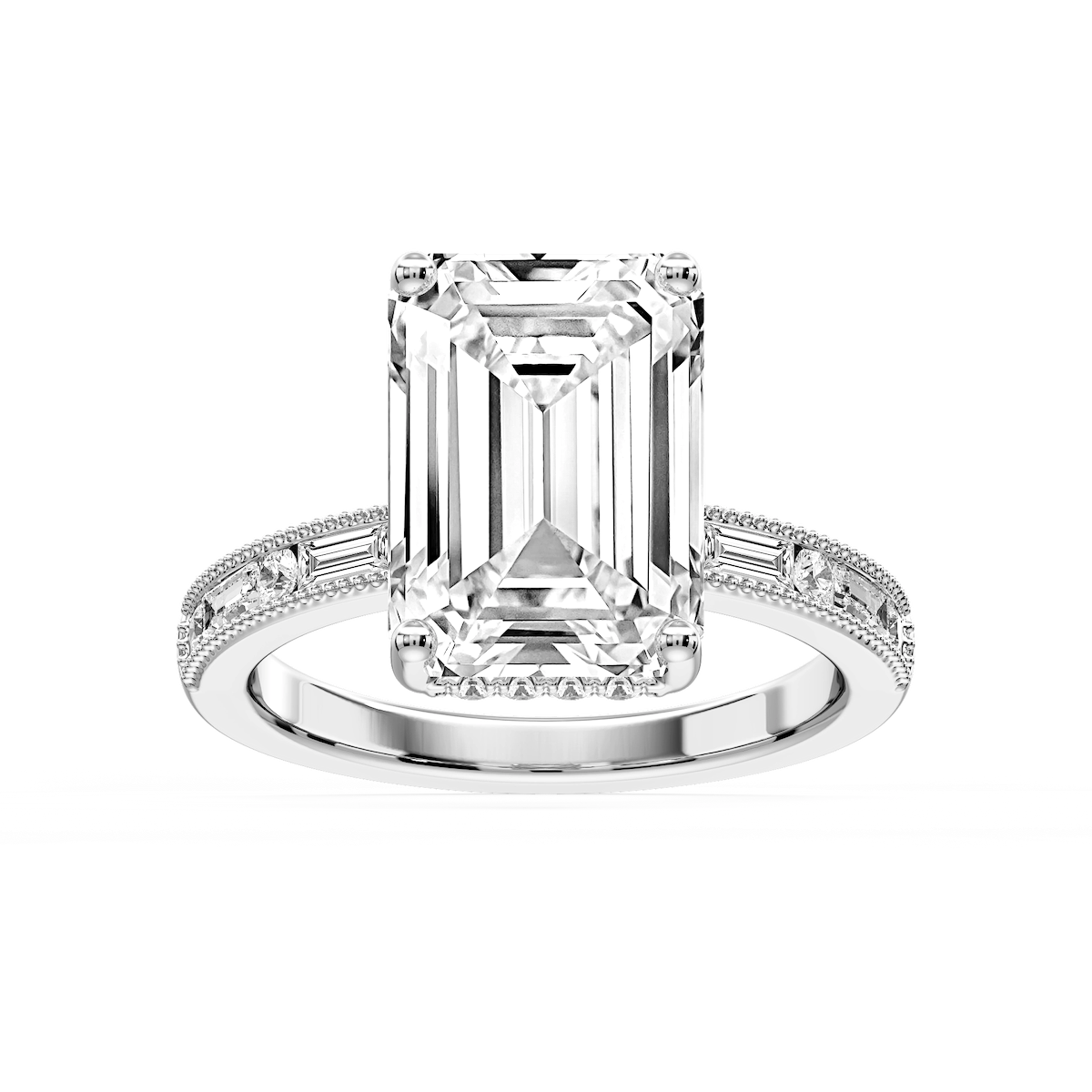 Rhianna Emerald Lab Grown Diamond Milgrain Channel Hidden Halo Engagement Ring