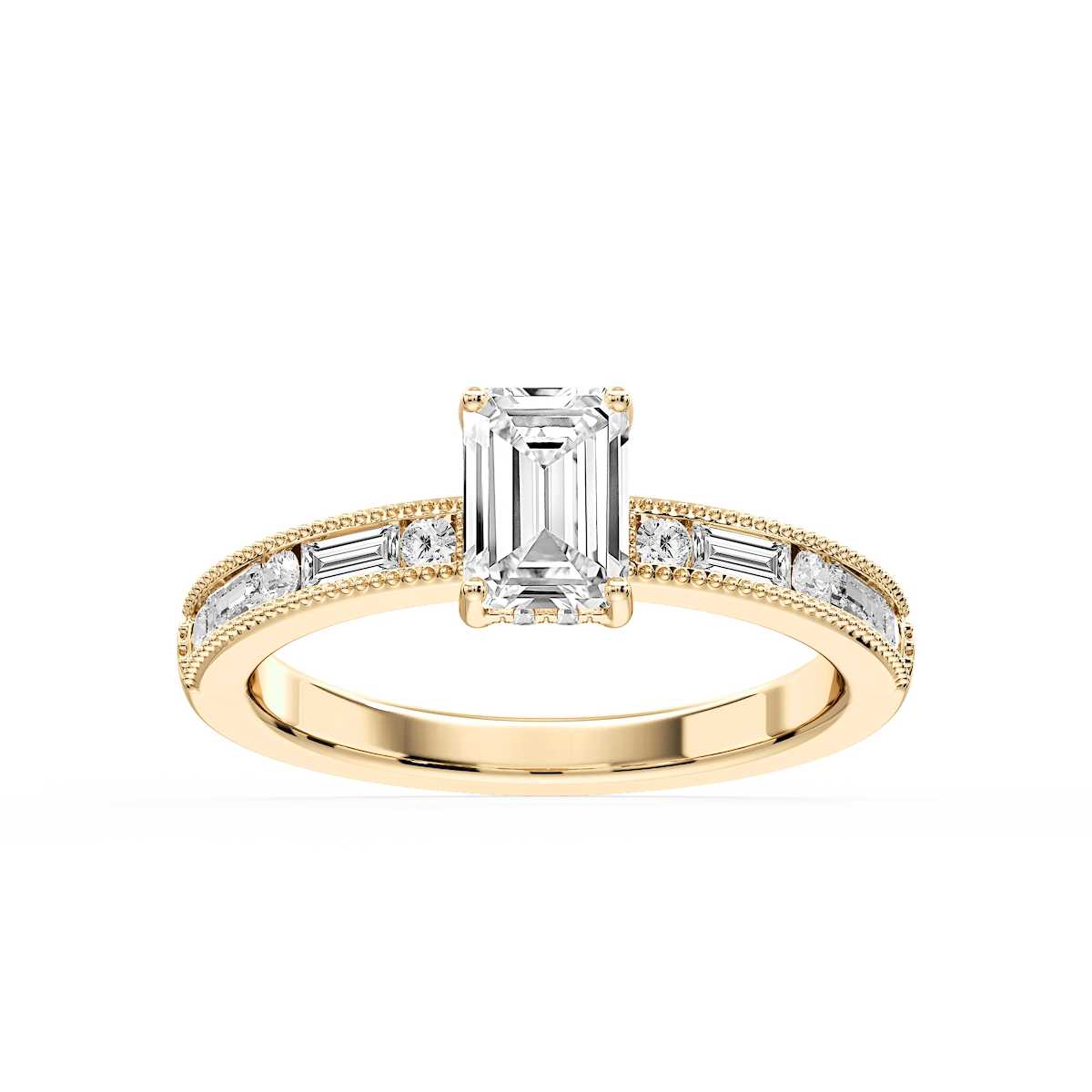 Rhianna Emerald Lab Grown Diamond Milgrain Channel Hidden Halo Engagement Ring