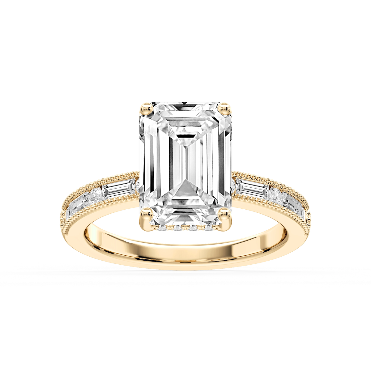 Rhianna Emerald Lab Grown Diamond Milgrain Channel Hidden Halo Engagement Ring