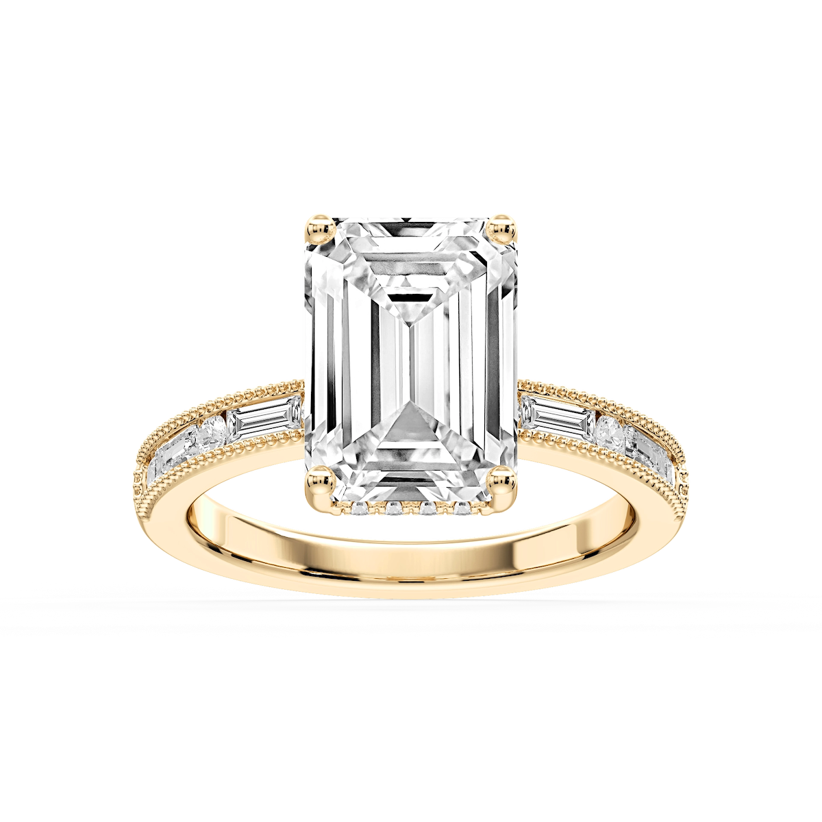 Rhianna Emerald Lab Grown Diamond Milgrain Channel Hidden Halo Engagement Ring