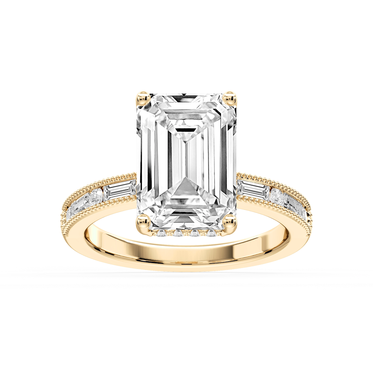Rhianna Emerald Lab Grown Diamond Milgrain Channel Hidden Halo Engagement Ring