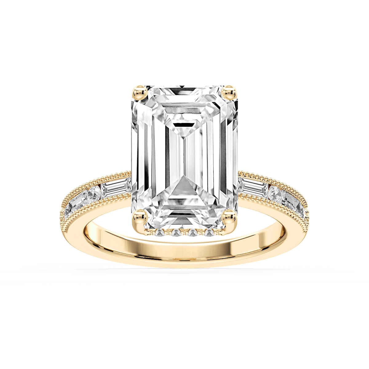 Rhianna Emerald Lab Grown Diamond Milgrain Channel Hidden Halo Engagement Ring
