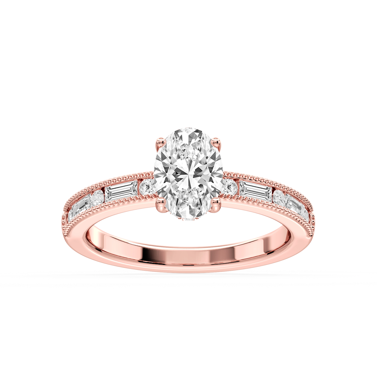 Rhianna Oval Lab Grown Diamond Milgrain Channel Hidden Halo Engagement Ring