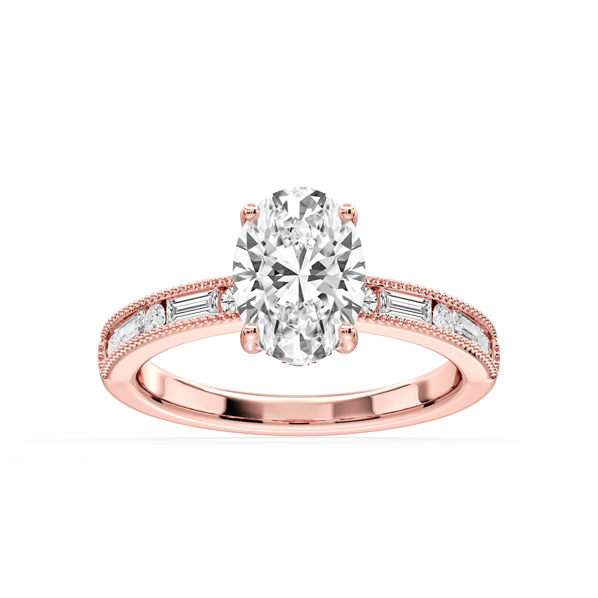 Rhianna Oval Lab Grown Diamond Milgrain Channel Hidden Halo Engagement Ring