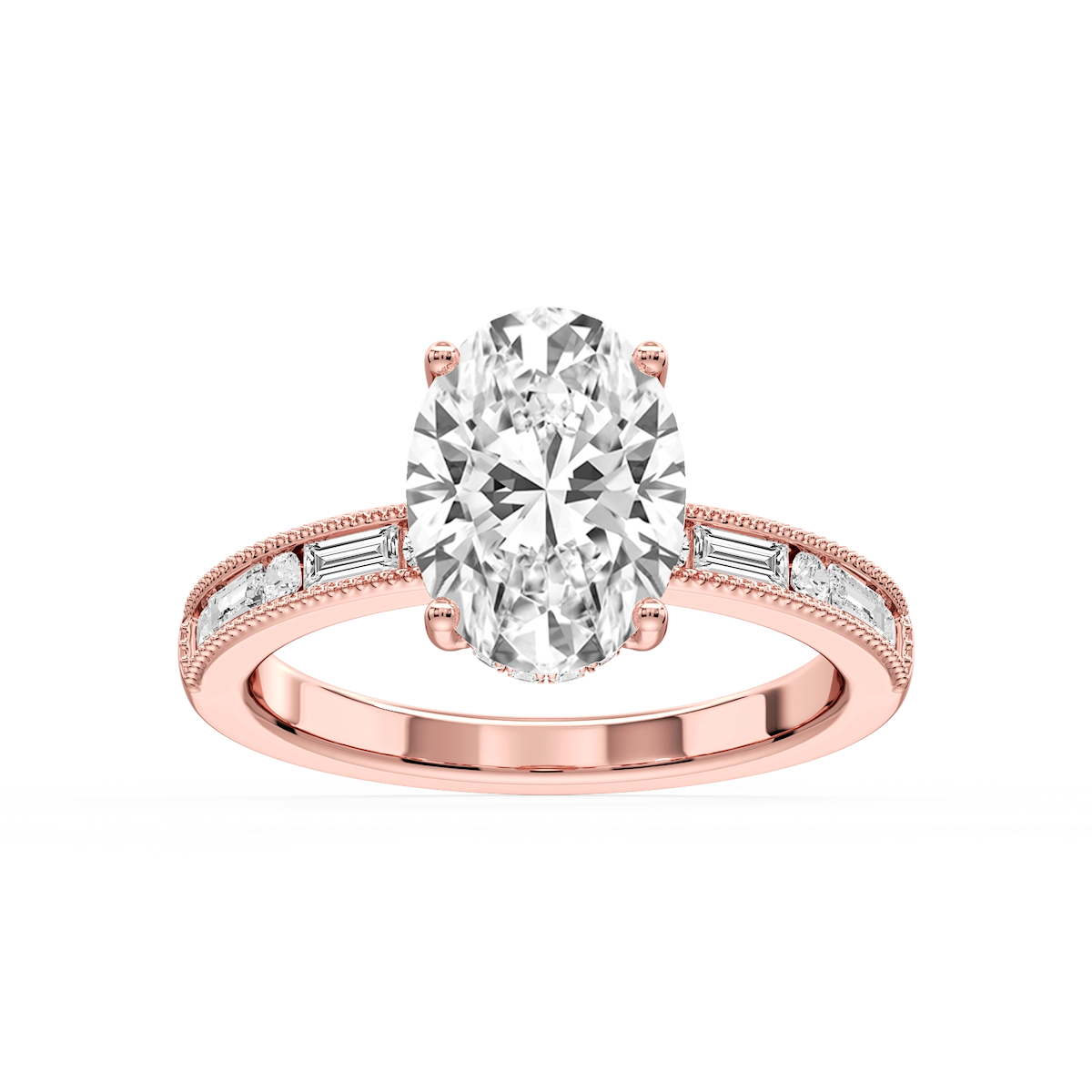 Rhianna Oval Lab Grown Diamond Milgrain Channel Hidden Halo Engagement Ring