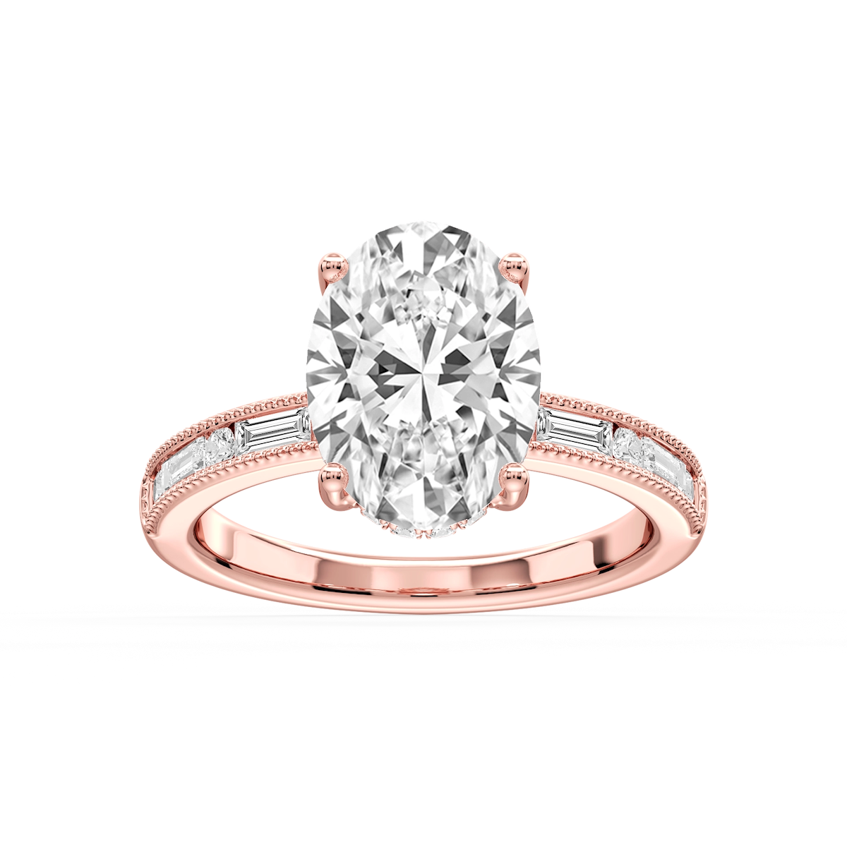 Rhianna Oval Lab Grown Diamond Milgrain Channel Hidden Halo Engagement Ring
