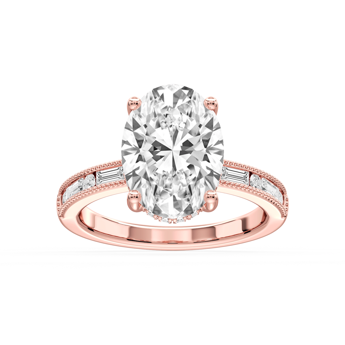 Rhianna Oval Lab Grown Diamond Milgrain Channel Hidden Halo Engagement Ring