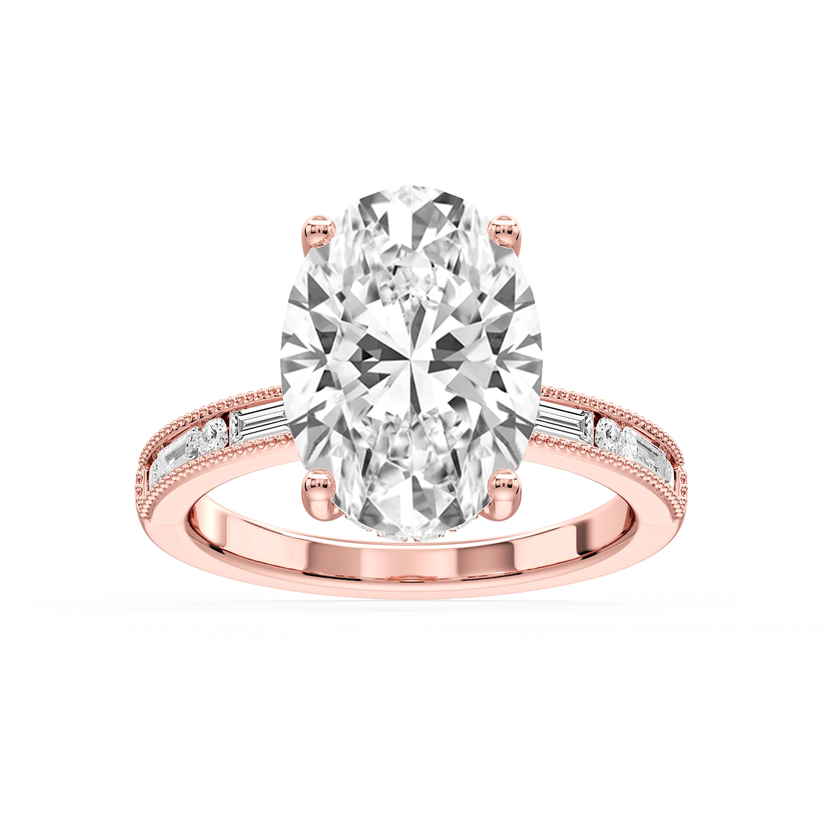 Rhianna Oval Lab Grown Diamond Milgrain Channel Hidden Halo Engagement Ring