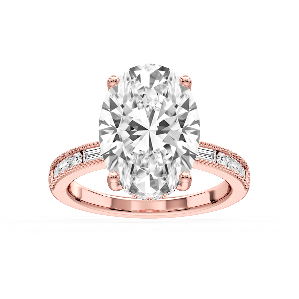 Rhianna Oval Lab Grown Diamond Milgrain Channel Hidden Halo Engagement Ring