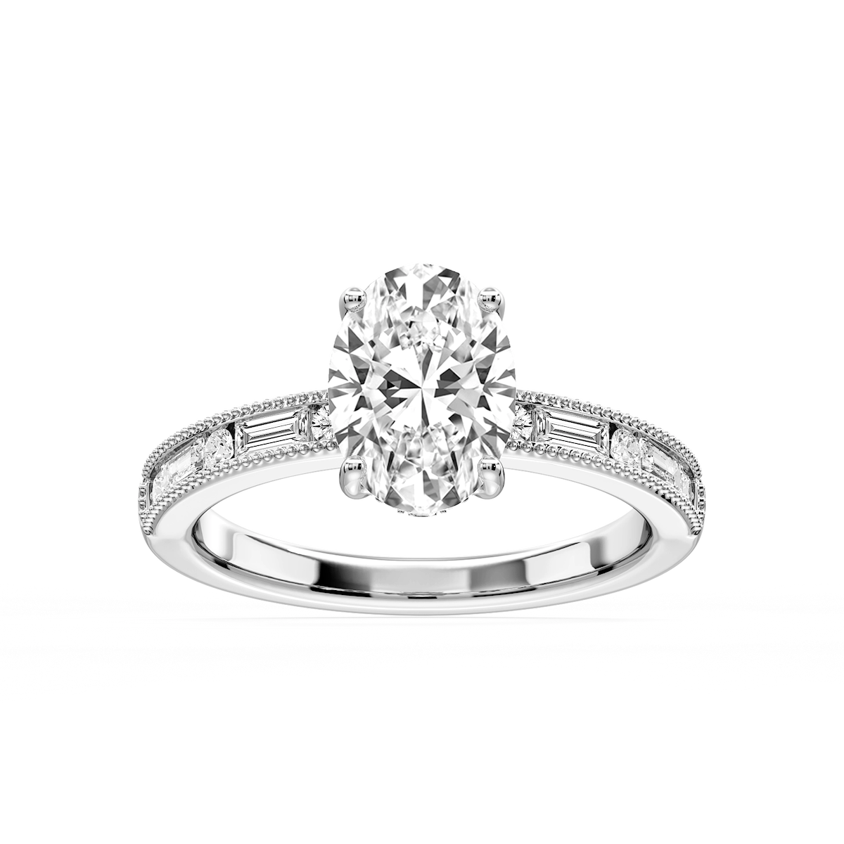 Rhianna Oval Lab Grown Diamond Milgrain Channel Hidden Halo Engagement Ring