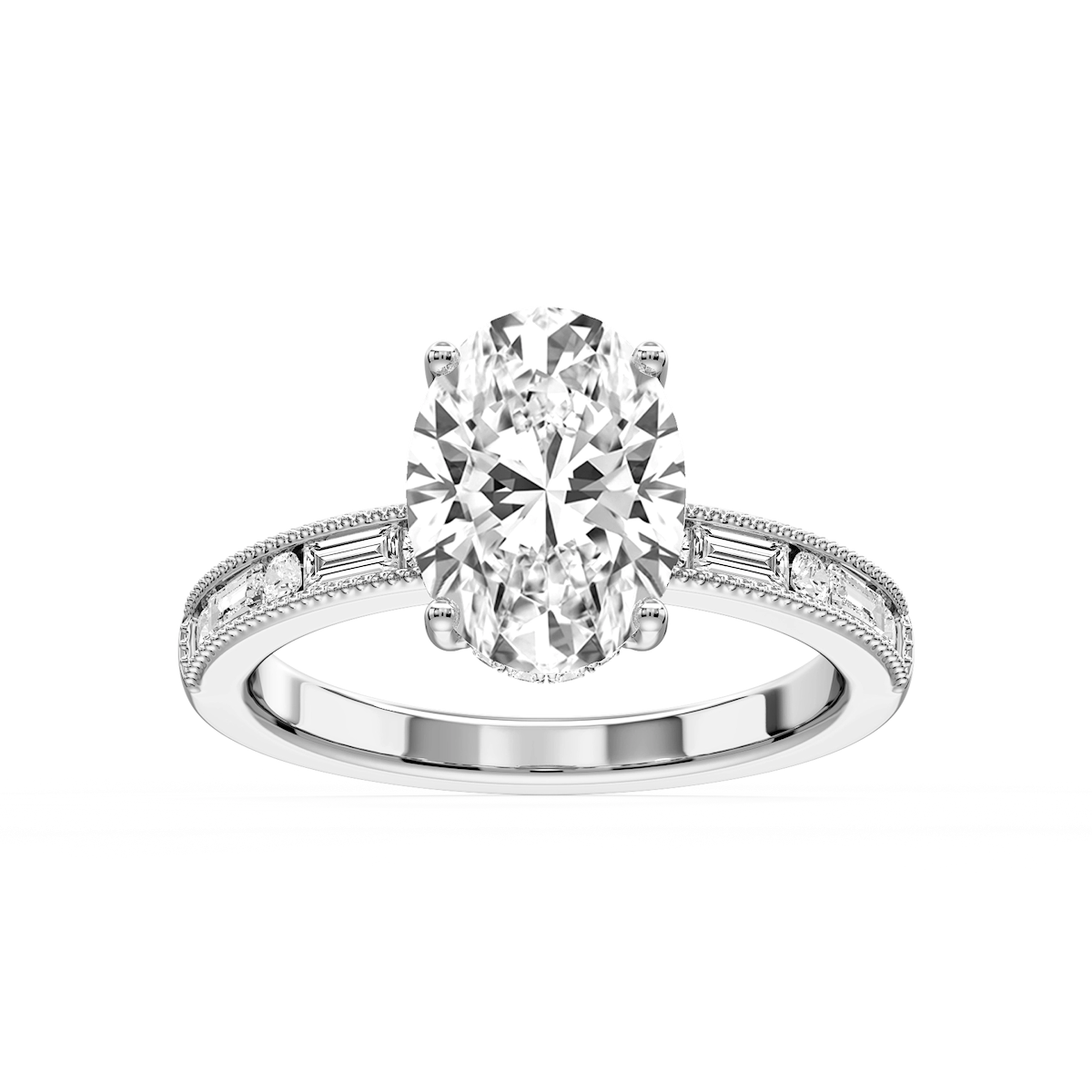 Rhianna Oval Lab Grown Diamond Milgrain Channel Hidden Halo Engagement Ring