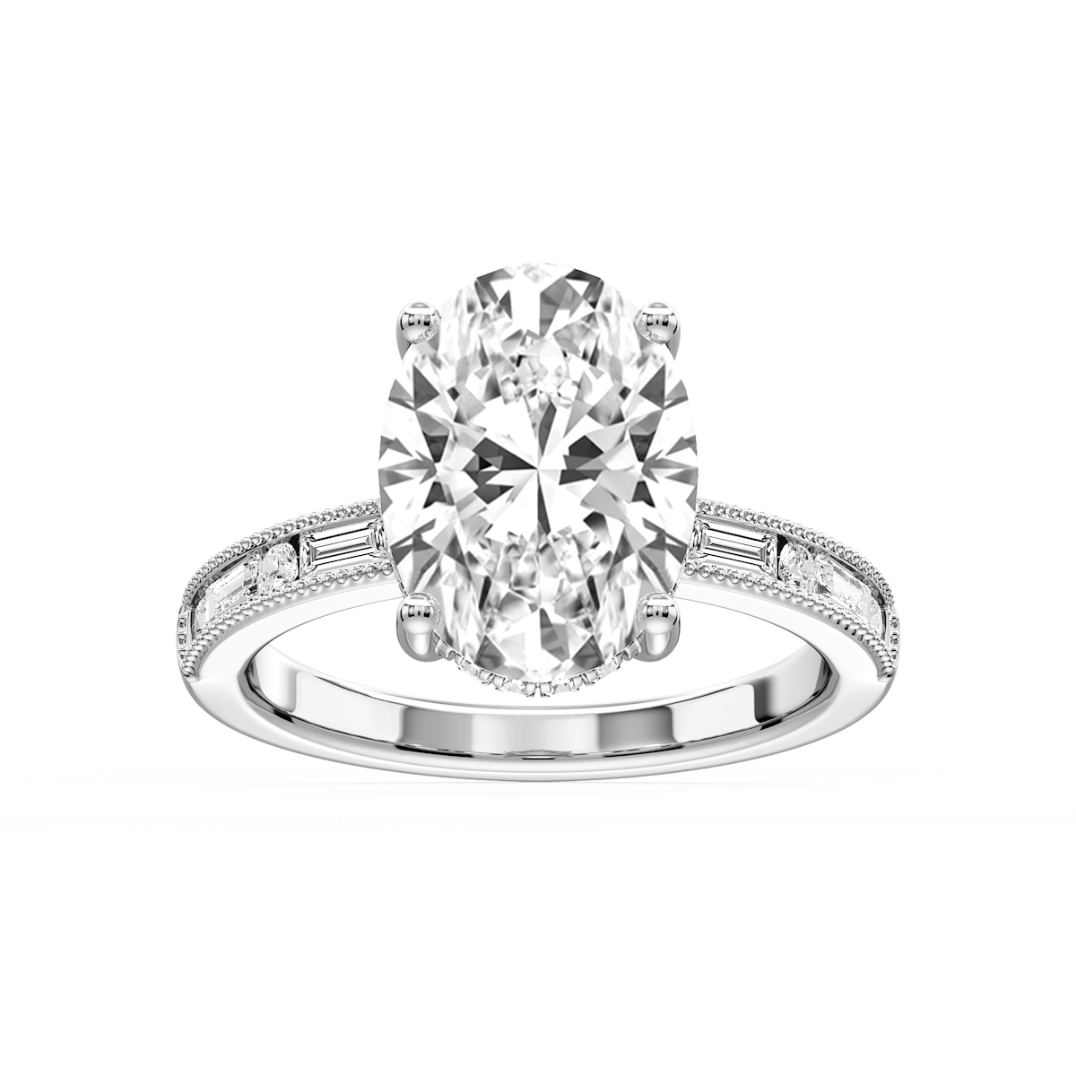 Rhianna Oval Lab Grown Diamond Milgrain Channel Hidden Halo Engagement Ring