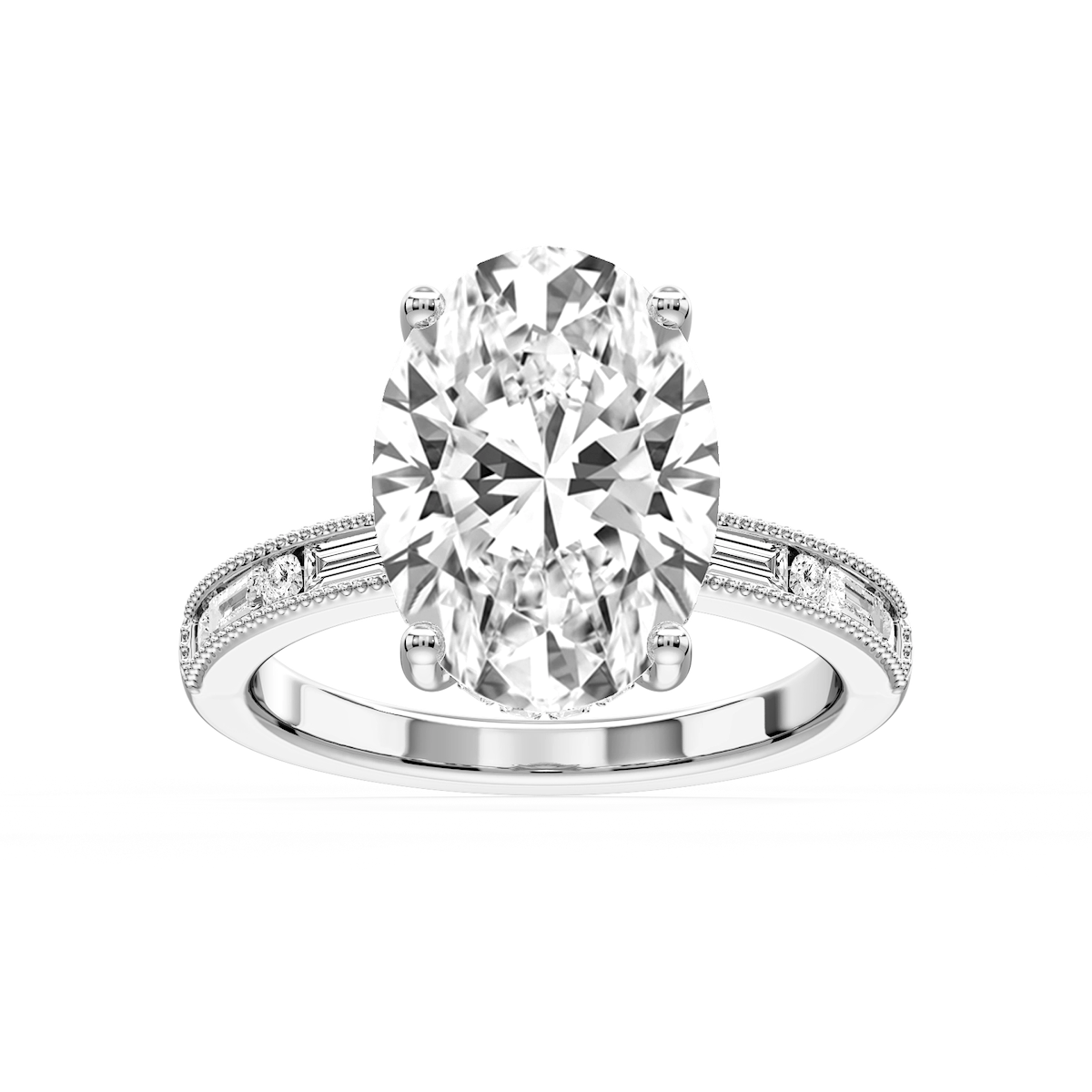 Rhianna Oval Lab Grown Diamond Milgrain Channel Hidden Halo Engagement Ring