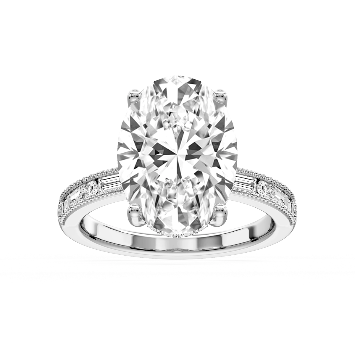 Rhianna Oval Lab Grown Diamond Milgrain Channel Hidden Halo Engagement Ring