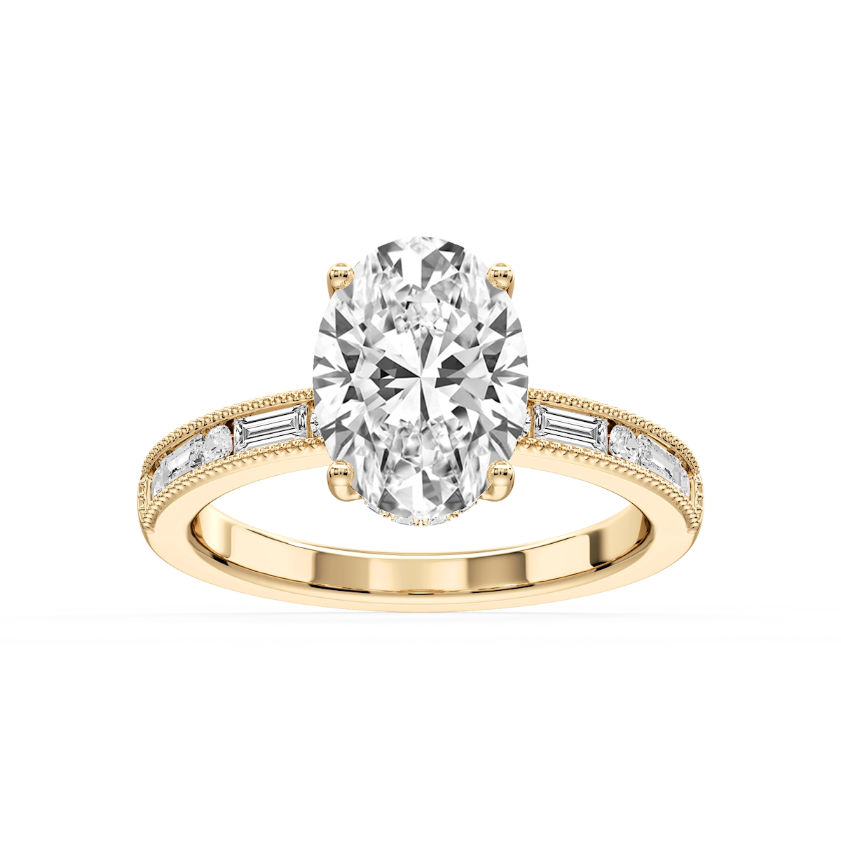 Rhianna Oval Lab Grown Diamond Milgrain Channel Hidden Halo Engagement Ring