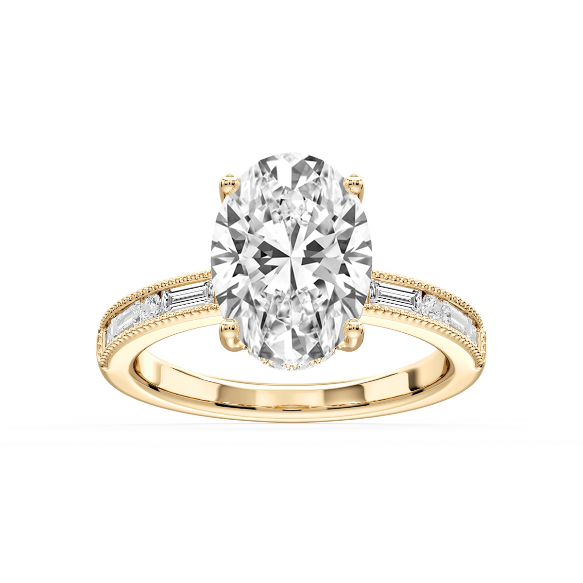 Rhianna Oval Lab Grown Diamond Milgrain Channel Hidden Halo Engagement Ring