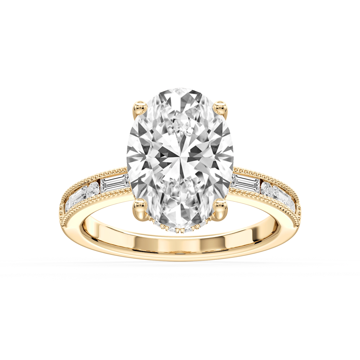 Rhianna Oval Lab Grown Diamond Milgrain Channel Hidden Halo Engagement Ring
