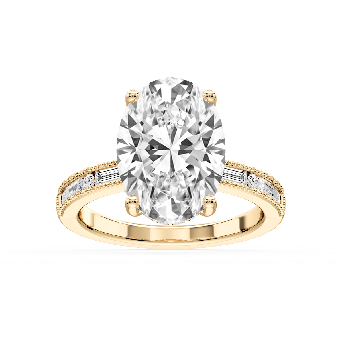 Rhianna Oval Lab Grown Diamond Milgrain Channel Hidden Halo Engagement Ring