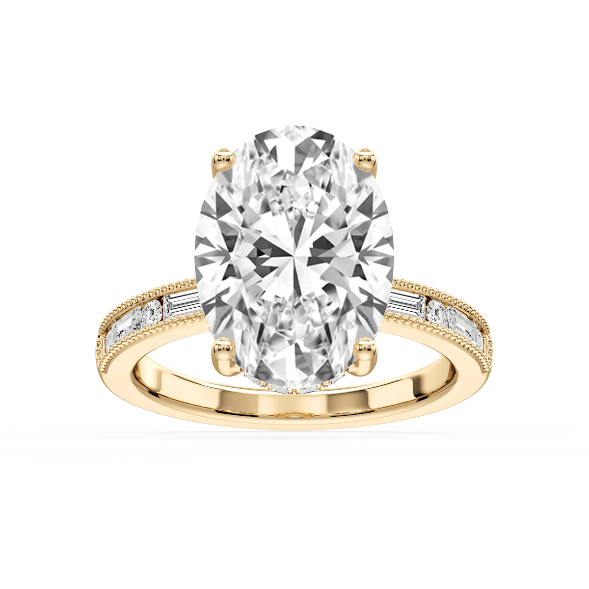 Rhianna Oval Lab Grown Diamond Milgrain Channel Hidden Halo Engagement Ring