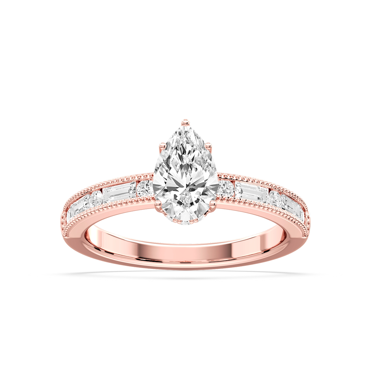 Rhianna Pear Lab Grown Diamond Milgrain Channel Hidden Halo Engagement Ring