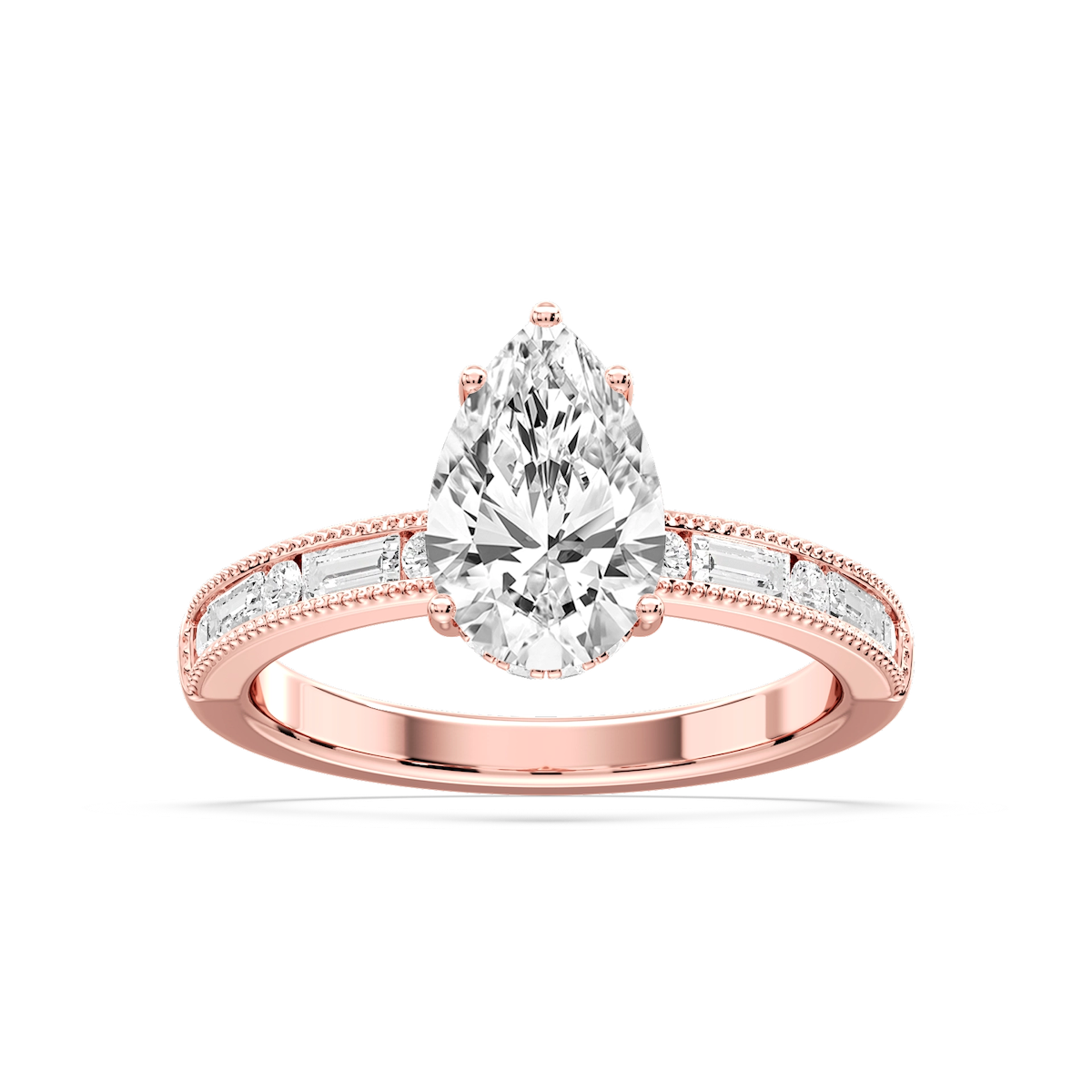 Rhianna Pear Lab Grown Diamond Milgrain Channel Hidden Halo Engagement Ring