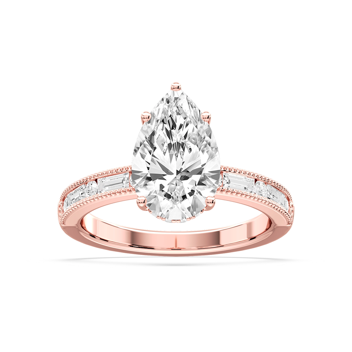 Rhianna Pear Lab Grown Diamond Milgrain Channel Hidden Halo Engagement Ring