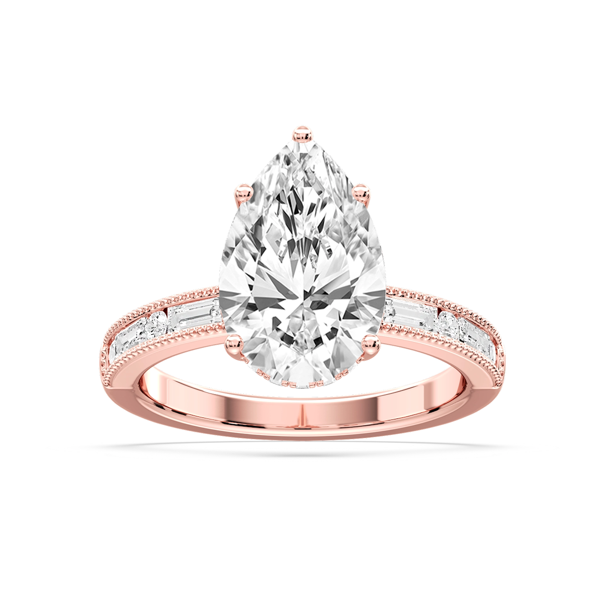Rhianna Pear Lab Grown Diamond Milgrain Channel Hidden Halo Engagement Ring