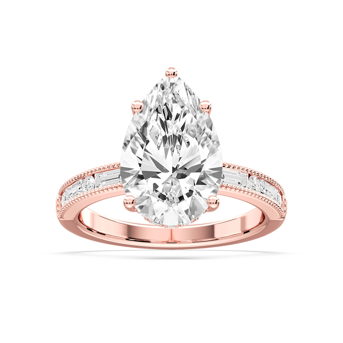 Rhianna Pear Lab Grown Diamond Milgrain Channel Hidden Halo Engagement Ring