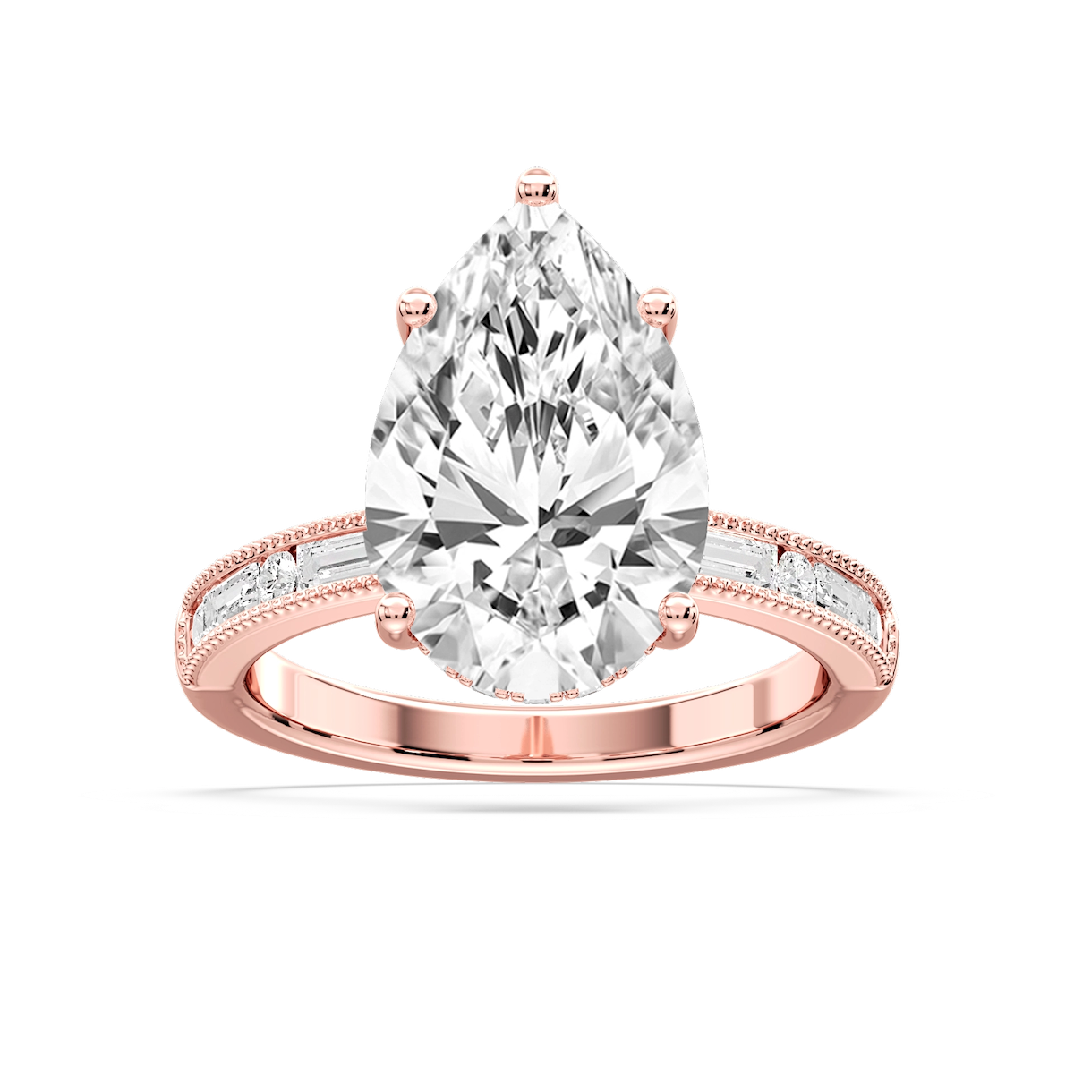Rhianna Pear Lab Grown Diamond Milgrain Channel Hidden Halo Engagement Ring