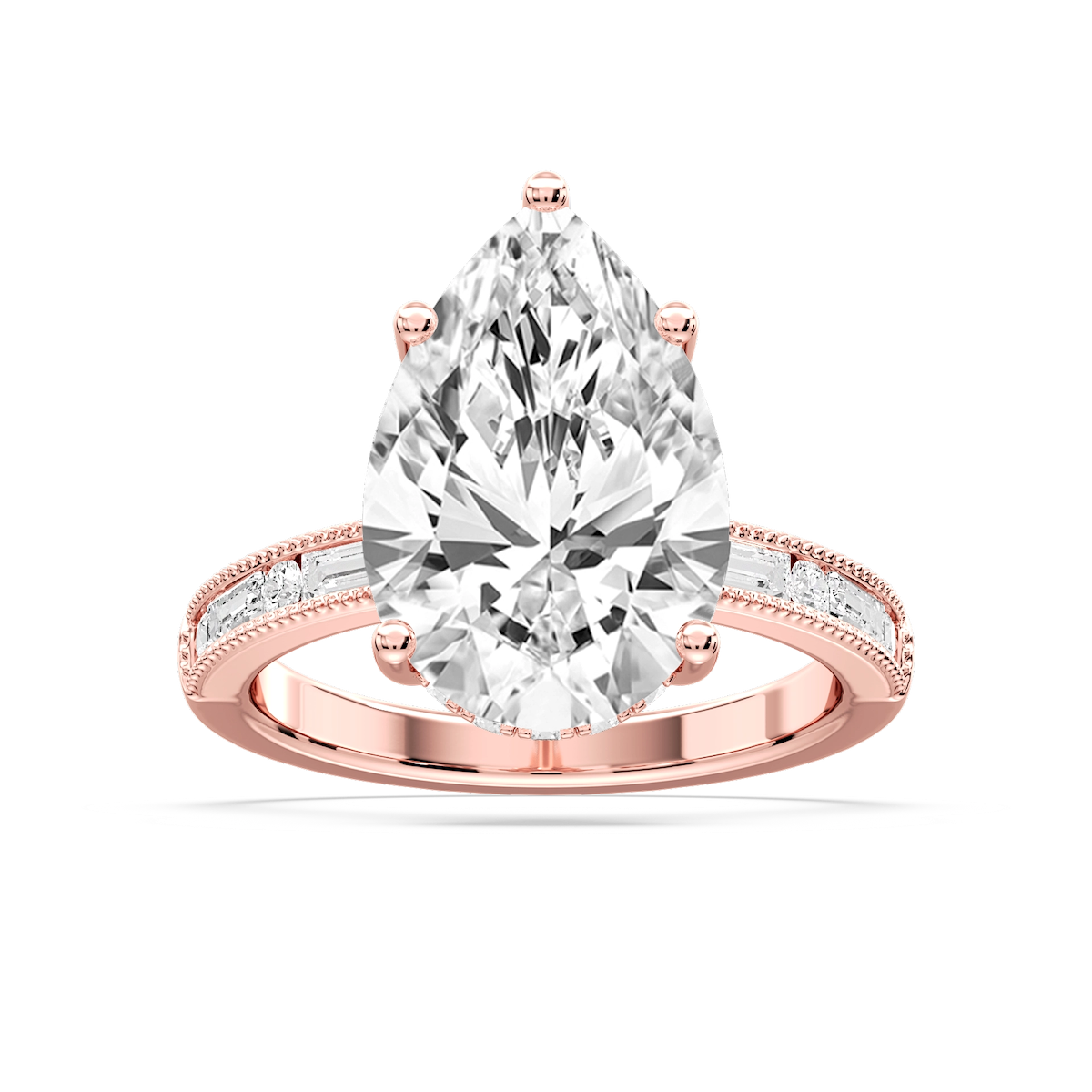 Rhianna Pear Lab Grown Diamond Milgrain Channel Hidden Halo Engagement Ring